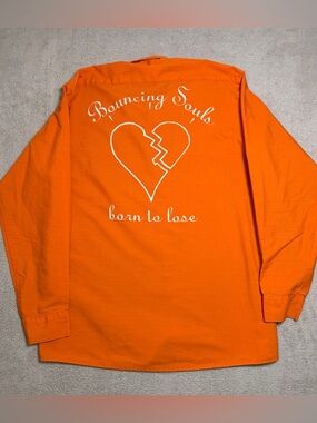 Vtg 90s The Bouncing Souls Band Shirt Adult L Orange Unitog Workwear Button Up